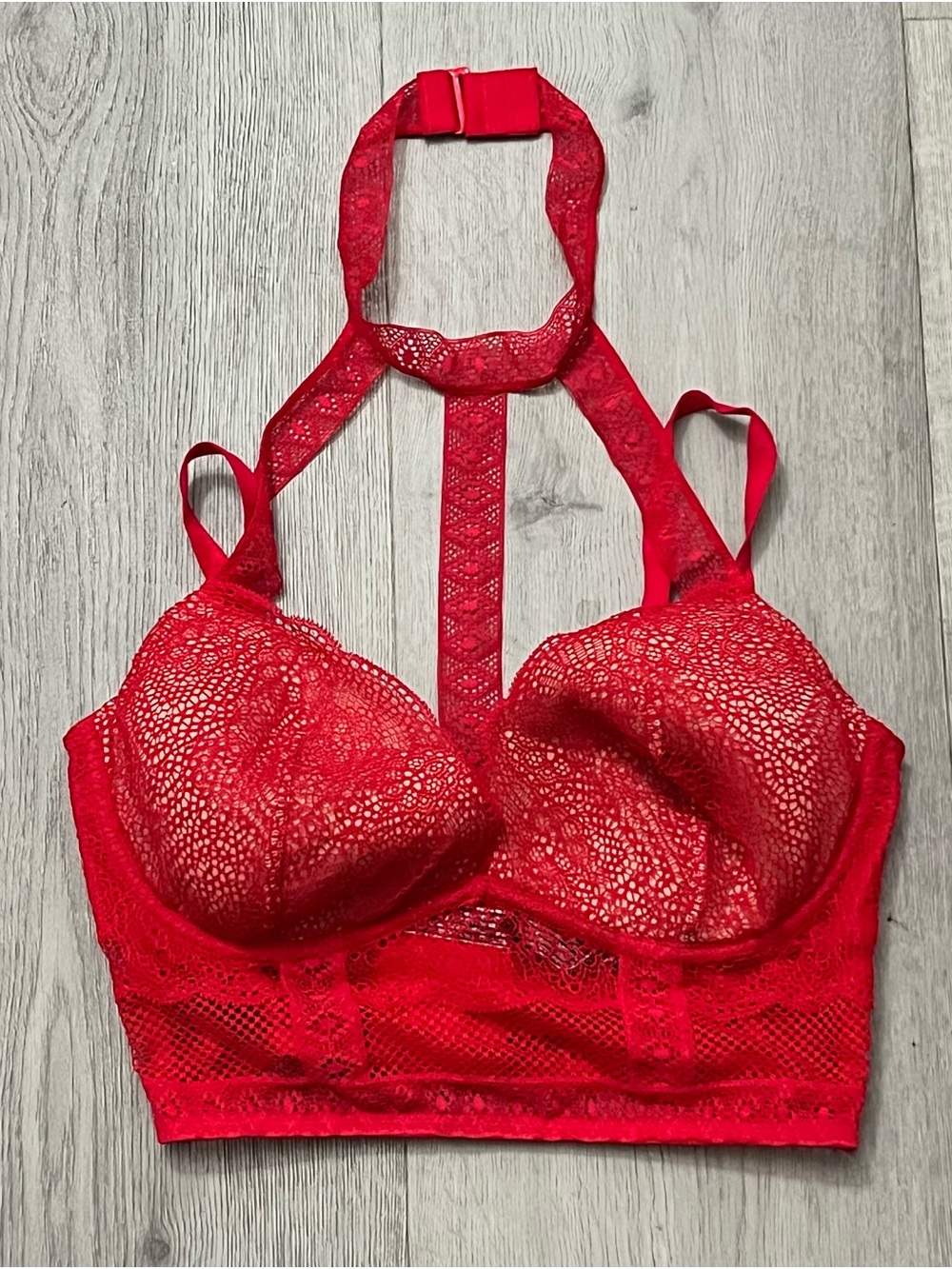 Victoria's Secret Red Lace Halter Longline Bralette